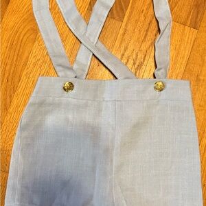 Vintage Baby Blue Suspender Romper 18 Months | Made in USA Gold Button Shortall